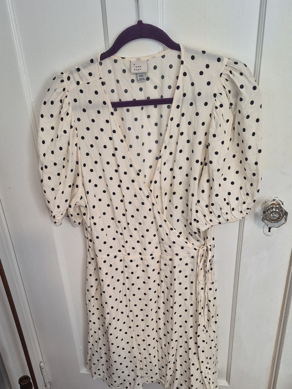 a new day Cream Black Polka Dot Wrap Midi Dress